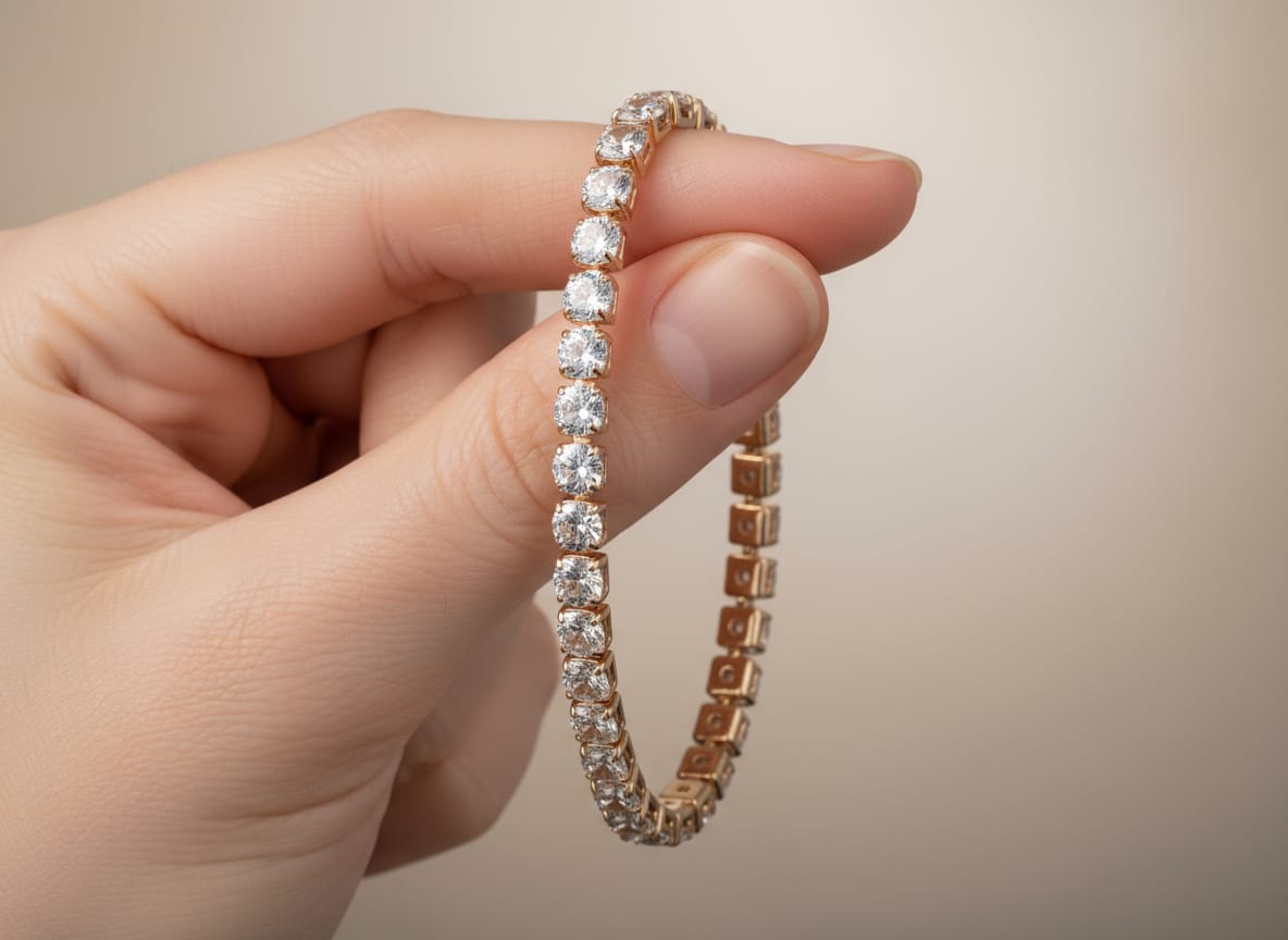 Bracelete Aurora – Joalharia Feminina com Zircónias Cúbicas e Design Elegante em Cobre Premium